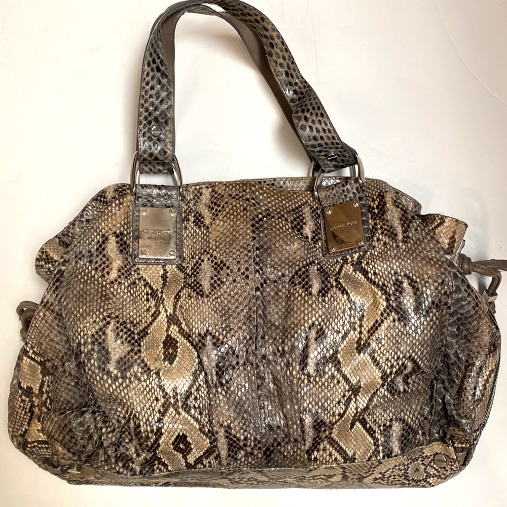 Michael Kors Python Satchel Purse Snakeskin Silve… - image 2